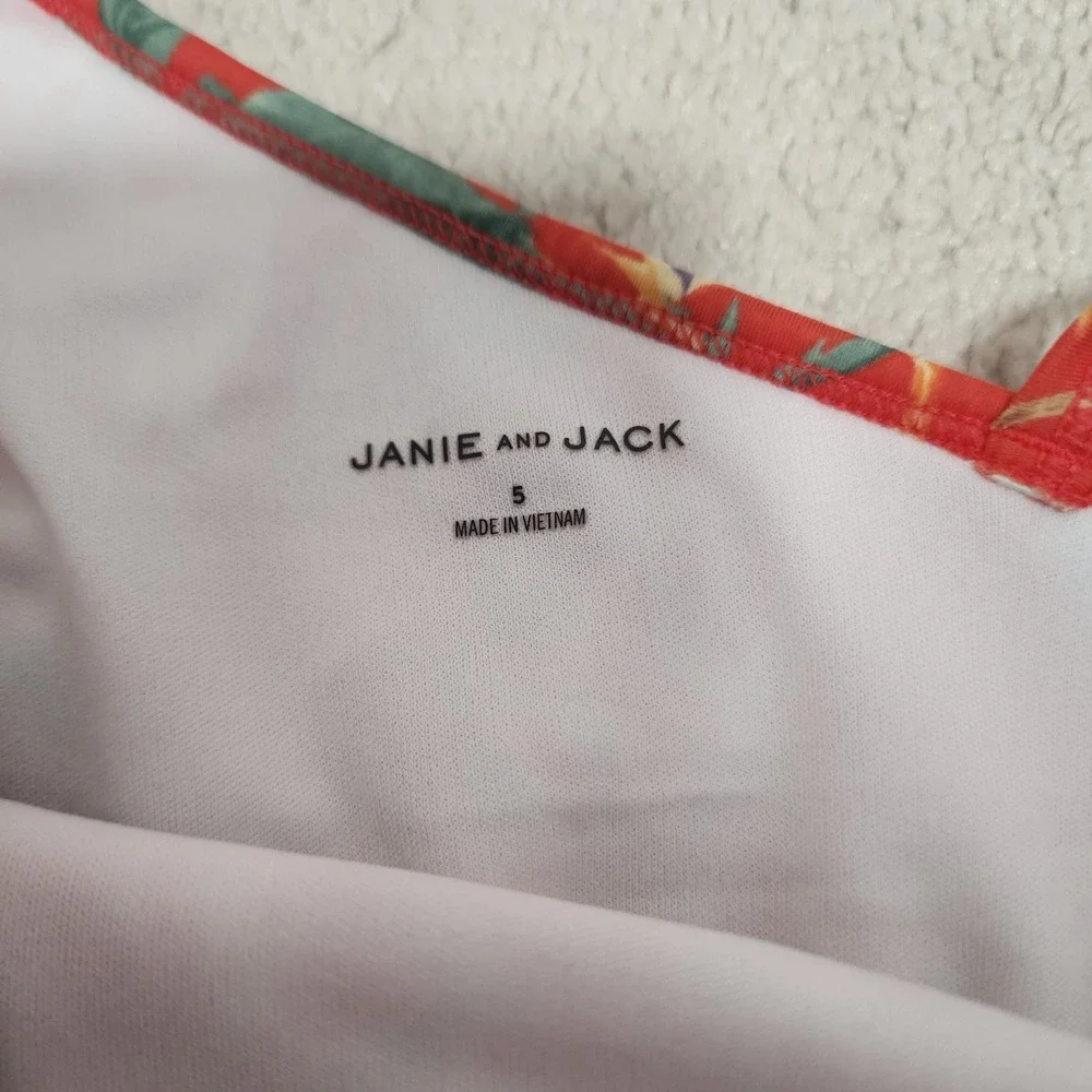 Janie and Jack Girls Swimsuit Size 5 One Shoulder Ruffle Monkey Floral Red‎